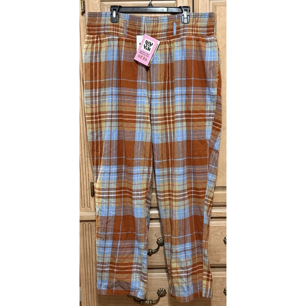 Lucy & Yak Alexa Trousers Alastair Tartan Size XLR Plaid Orange Organic Cotton